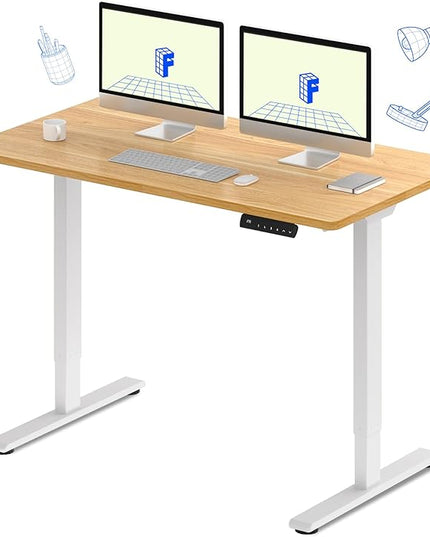 FLEXISPOT E3 Dual Motor Electric Standing Desk 55 x 28 Sit Stand Up Desk, Holds 220 lbs, Adjustable Height w/ Memory Presets, One-Piece Maple Desktop & White Frame, Ships in 2 Boxes