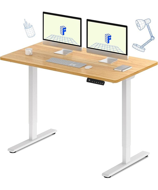 FLEXISPOT E3 Dual Motor Electric Standing Desk 55 x 28 Sit Stand Up Desk, Holds 220 lbs, Adjustable Height w/ Memory Presets, One-Piece Maple Desktop & White Frame, Ships in 2 Boxes