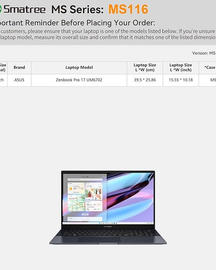 Smatree MS116 Hard EVA Protective Sleeve Case with Stand Compatible for 17.3 inch ASUS Zenbook Pro 17 UM6702 Laptop Waterproof Sleeve (Not Fit with Other 17 inch ASUS Laptop !)