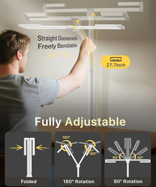ONEMIX 42" LED Desk Lamp with Clamp, Architect Desk Light with Remote, Adjustable 4-Segment Bar, 1800LM Bright, Eye-Caring Desk Lamp for Home Office, Reading, Study, Dual Monitors, Workbench (White)