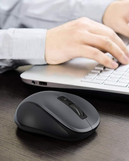 WisFox 2.4G Wireless Mouse for Laptop, Ergonomic Computer Mouse with USB Receiver and Type-C Adapter, 3 Adjustable Levels, 6 Button Cordless Mice for Windows Mac PC Notebook (Grey and Black)
