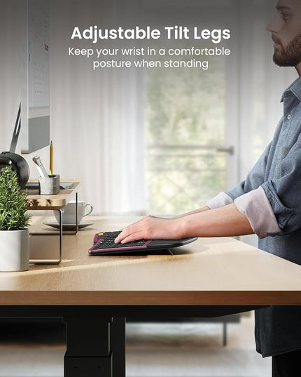 ProtoArc Ergonomic Wireless Keyboard Mouse, EKM01 Plus Full Size Ergo Bluetooth Keyboard Mouse Combo, Split Design, Wrist Rest, Multi-Device, Rechargeable, for Windows/Mac OS - Wine Red