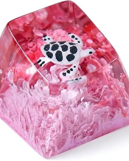 Sea Turtle Artisan Keycap Rose Red Ocean R1 SA Profile Custom Sea Creatures Keycaps 1U ESC Handmade Gaming Resin Key Cap Cherry MX Switch Compatible Mechanical Keyboard Turtle Lover Gift