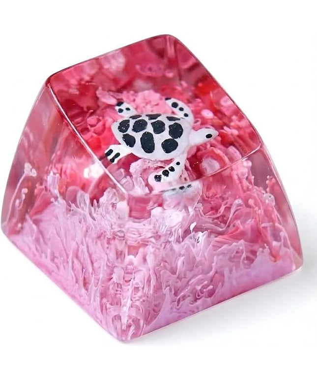 Sea Turtle Artisan Keycap Rose Red Ocean R1 SA Profile Custom Sea Creatures Keycaps 1U ESC Handmade Gaming Resin Key Cap Cherry MX Switch Compatible Mechanical Keyboard Turtle Lover Gift