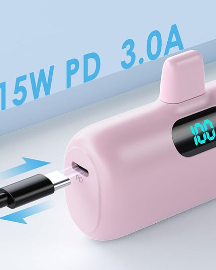 [2 Pack] Small Portable Charger for iPhone,Upgraded 5000mAh PD Fast Charging Power Bank, LCD Display Cute Mini Battery Pack Compatible with iPhone 14/14 Pro Max/13/13 Pro/12 Pro/11/XR/X/8,Blue+Pink