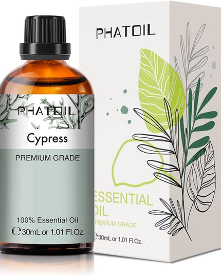 Cypress Essential Oil, 1.01Fl.Oz (30ML) PHATOIL Pure Essential Oil Singles for Aromatherapy Diffusers, Humidifiers, Great for DIY Candle and Soap Making, Gift for Friend