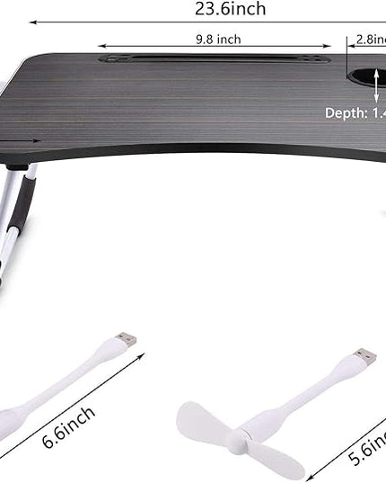 Slendor Lap Desk with Tablet Slot, Foldable Laptop Table with Storage Drawer for Bed，Portable Bed Desk for Laptop, Computer Tray with Cup Holder Notebook Stand Reading Holder for Couch Floor, Black