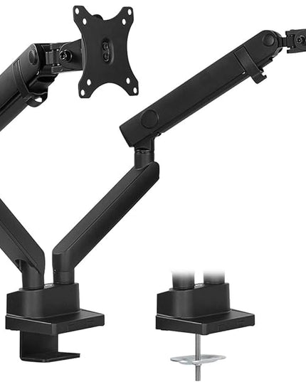 Mount-It! Dual Monitor Arm Mount Desk Stand | Premium Quality | Articulating Mechanical Spring Height Adjustable | Fits Two 24 27 29 30 32 Inch VESA 75 100 Compatible Screens | C-Clamp and Grommet