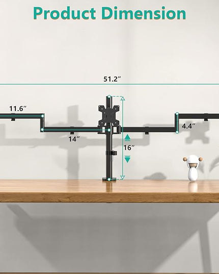 WALI Triple Monitor Mount, 3 Monitor Desk Mount for 13-27 inch Computer Screens, Holds up to 22 lbs, Triple Monitors Stand for Desk, with Tilt, Swivel, Rotation, VESA 75/100mm (M003S), Black