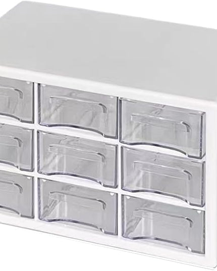Feadily 1PCS Large Drawer Organizer for Desk, Desktop Drawer Organizer with 9 Clear Drawers, Plastic Desktop Storage Drawers 10.04 Inch x 6.30 Inch x 6.10 Inch, White
