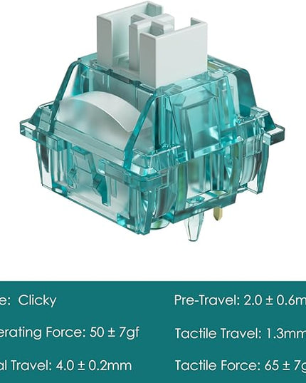 Akko Creamy Cyan Clicky Switch with LED Diffuser for Backlit Mechanical Keyboard - 5-Pin 50gf Pre-Lubed with Standard MX Structure for Gaming (45pcs)