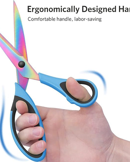 Uaugulft Sewing Scissors, Sharp Titanium Coating Blades, Soft Grip Handle, Multi-Purpose Scissors Set of 3 Suitable for Families, Office, and School Use, Blue Black, Purple Pink and Green Black