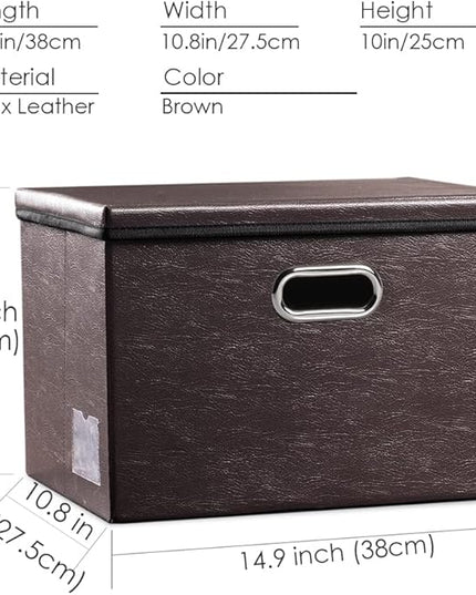 PRANDOM Foldable Storage Bins with Lids [5-Pack] Leather Fabric Collapsible Storage Boxes Organizer Containers Baskets Cube with Cover for Bedroom Closet Office Nursery Brown (14.9x10.8x10)