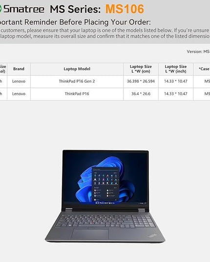 Smatree MS106 Hard EVA Protective Sleeve Case with Stand Compatible for 16 inch Lenovo ThinkPad P16 Gen 2/P16 Mobile Workstation