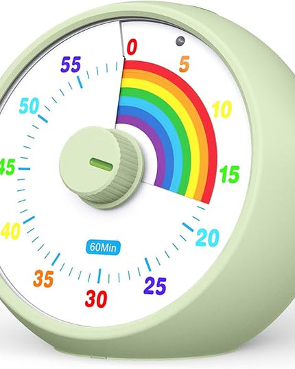 Visual Timer for Kids, 60-Minute Countdown Timer for Classroom Office Kitchen, Desk Timer Kids Time Management Tools with Silent Operation, Pomodoro Time Rainbow Pattern (Grass Green)