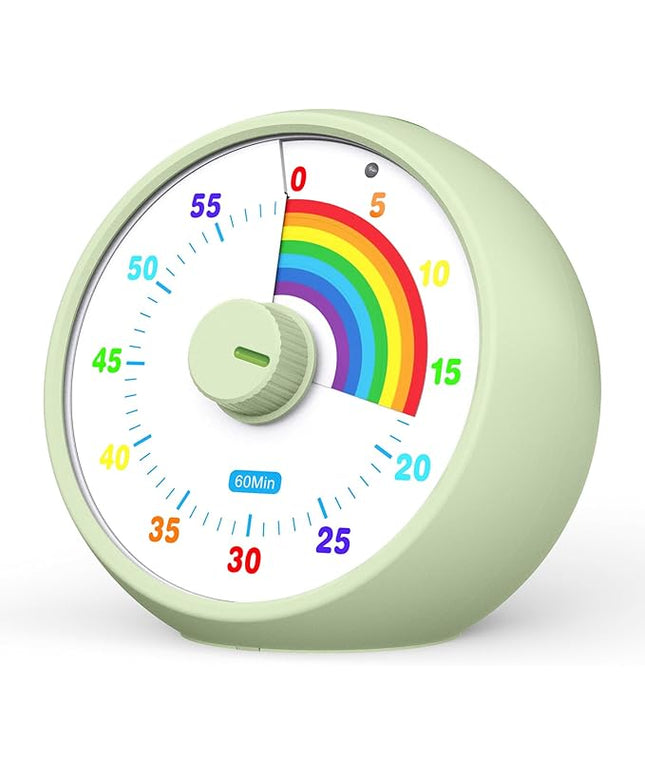 Visual Timer for Kids, 60-Minute Countdown Timer for Classroom Office Kitchen, Desk Timer Kids Time Management Tools with Silent Operation, Pomodoro Time Rainbow Pattern (Grass Green)