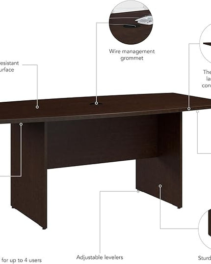 Bush Business Furniture 72-inch Office Conference Table with Wood Base, Boardroom Meeting Space for 6 Users, Mocha Cherry