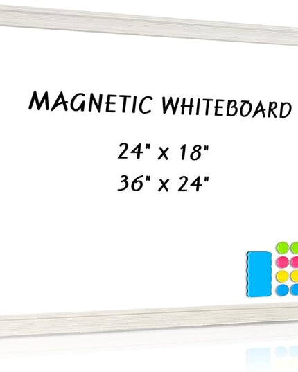 White Board for Wall, 24'' x 18'' Magnetic Dry Erase Board, Decorative Whiteboard with White Vintage Wooden Frame, Hanging Writing Board for Home Office School Dorm