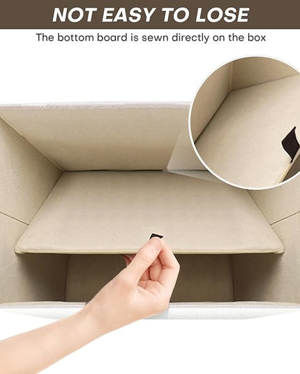 Large 17" 42 Quarts Collapsible Stackable Storage Bins with Lids [3-Pack] Foldable Fabric Linen Storage Boxes Cube, Closet Organizer Baskets with Label (16.7 x 12 x 12, White)