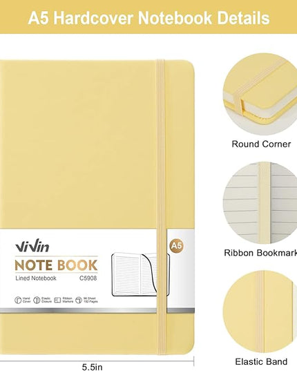 ViVin Lined Journal Notebooks for Work,192 Pages,5.5 x 8.3 inch,College Ruled,A5 Hardcover Journaling Notebooks for Work,3 Pack(Light Pink,Morandi Yellow,Morandi Pink)