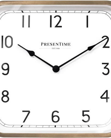 Presentime & Co. 16" Anton Vintage Square Clock, Silent No Ticking, Wall Art and Timepiece for Home Decoration/Wall Décor, Antique Hamilton Gold Color