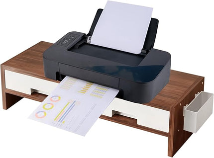 Desk Monitor Stand Riser, Double Drawer Ergonomic Organizer, Computer Desk Riser for Monitors and Accessories, Durable Wood Material, Family Friends Home Offices Indoor Study Bedroom Room Workstation