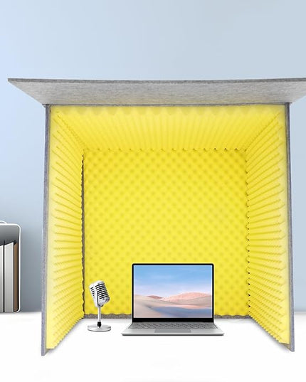 Desktop Soundproof Cover 31" H X 31" W X 31" L Recording Booth Portable Vocal Recording Booth with Double Sound Insulation Vocal Sound Absorbing Shield for Recording Studios, Offices（Yellow+Gray）