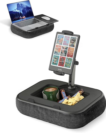 Viozon Kindle Pillow Stand Holder, Phone holder for Bed, Laptop Lap Desk with Mouse Pad,Compatible with 4.7-13" Kindle/Tablet/Phone,10-15"Laptop, Snack Bowl&Cup Attachment&Detachable 360°Stand Arm, B
