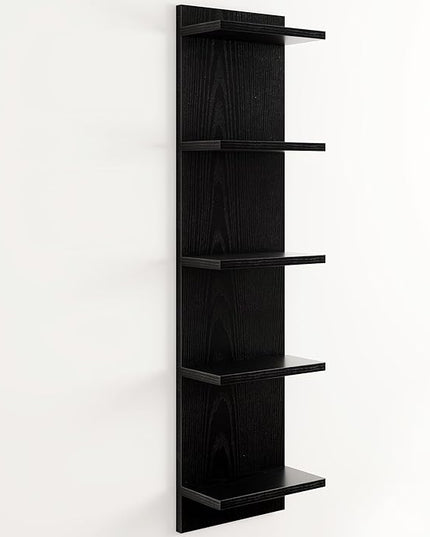 Fun Memories 5-Tier Wall Shelf Unit, 48" Tall Floating Storage Organizer for Bedroom, Living Room, and Home Decor, Black Vertical Shelving Unit