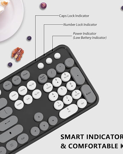 Wireless Keyboard and Mouse, KOOTOP Cute Keyboard and Mouse, 2.4G Wireless Keyboard with Retro Round Keycap for PC, Mac, Laptop,Tablet,Computer Windows (Grey)
