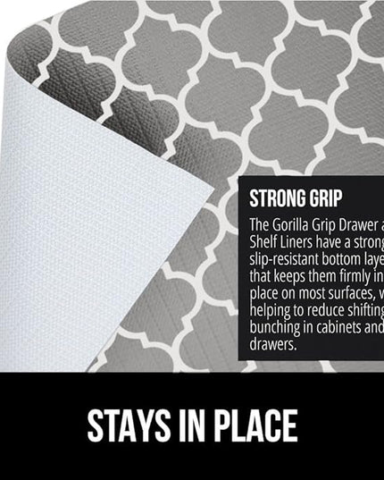 GORILLA GRIP Slip Resistant Drawer and Shelf Liner 2 Pack, Non Adhesive Water Resistant, Easy Clean and Trim, Smooth Surface Liners for Kitchen Cabinet Shelves Drawers Pantry 17.5IN x 20FT, White Gray