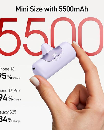 iWALK Portable Charger 5500mAh Next-Gen Small Power Bank 22.5W Fast Charging Battery USB-C Portable Phone Charger for iPhone 17/16/15 17 Plus 17 Pro Max iPad, Samsung Galaxy S25 S24 S23 Android,Purple