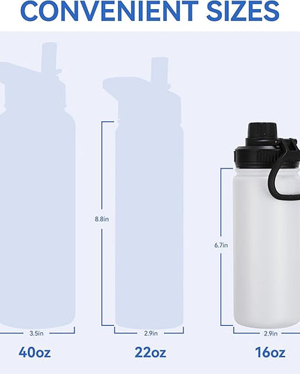 DOMICARE 16 oz Kids Water Bottle for School Stainless Steel Double Wall Vacuum Insulated Water Bottle with Straw lids & Spout Lid, Leakproof BPA Free (White,4)