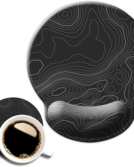Ergonomic Mouse Pad with Wrist Support,Mouse Pad with Wrist Rest,Relieve Wrist Pain Mousepad Non-Slip Rubber Base,Mouse Pads for Desk,Computers,Laptop,Office,Home,Accessories Black Topographic Line