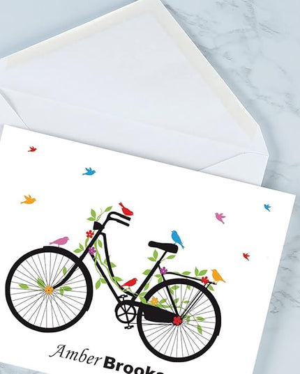New Spin Bike Personalized Note Cards - 24 Cards with White Envelopes, 4¼ x 5½ Inch Size, Blank Stationery, Add Names or Text, For Thank You Notes, Invitations, & Announcements