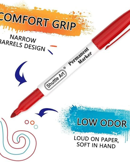Shuttle Art Permanent Markers, 48 Colors Fine Point, Assorted Colors with Travel Case, Ideal for Adults Coloring Doodling on Plastic, Glass, Wood and Stone, Gift for Kids