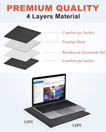 EMF Radiation Shielding Laptop Pad - 12x16 Inch Heat Blocking Mat, Anti-Radiation & Heat Protection for Laptop, Notebook, Tablet Use on Lap, Office, Travel