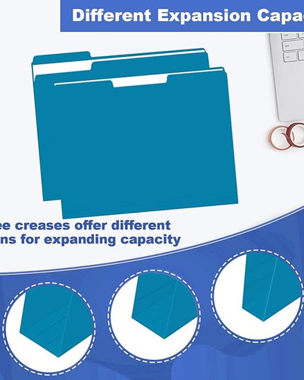 File Folder, HERKKA 30 Pack 1/3 Cut Tab File Folders, File Folders Great for Organizing and Filing, Letter Size, Blue