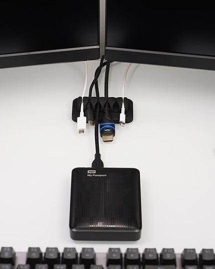 Desktop Cable Organizer, Weighted, Eco-Friendly Silicone, No Bad Smell, Bundled with 4 Reusable Cable Ties (Black)