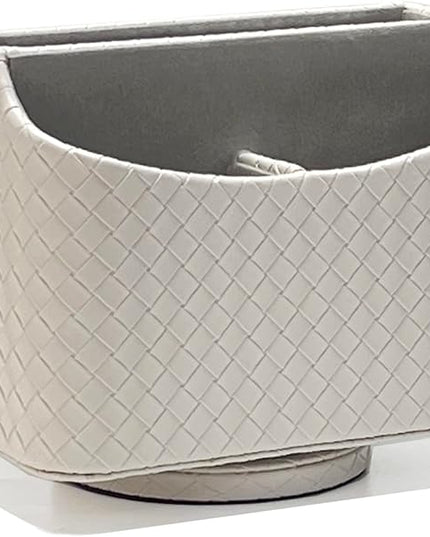 UnionBasic Rotating Desk Organizer, 360 Degree Desk Spinning Caddy, Desktop TV Guide/Mail/Media/Remote Controller Holder Organizer, Woven Beige