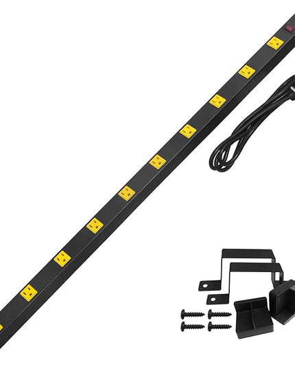 SURAIELEC 10 Outlet Long Power Strip Surge Protector, Industrial Heavy Duty Metal Shop Power Strip with Flat Plug, 1000 Joules, 15 AMP Breaker, 6FT Cord, Wall Mountable, for Work Bench, Shop, Garage
