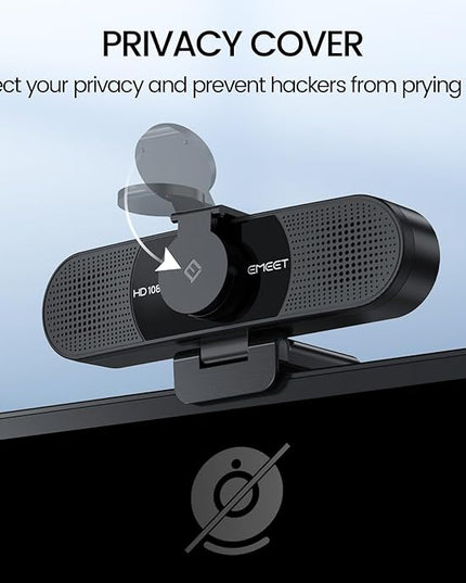 EMEET 1080P Webcam with Microphone, C960 Web Cam, 2 Mics, 90° FOV, USB Type-A & A-to-C Adapter, Plug&Play Computer Camera for Online Calling, Zoom/Teams/Facetime, Switch 2 Camera Support, 2025 Version