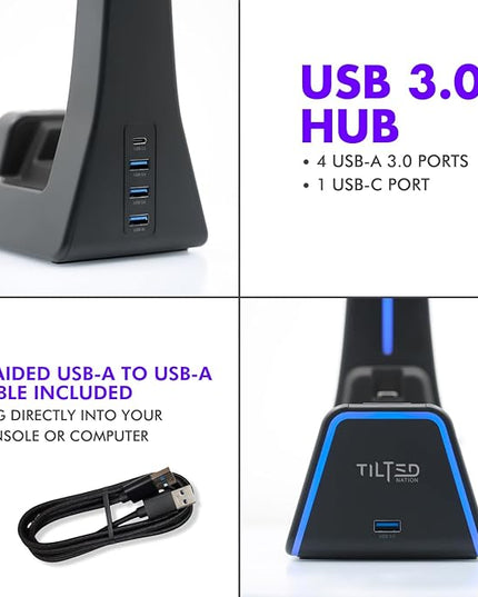 Tilted Nation 3 in 1 Gaming Headset and Controller Stand for PS5 and Xbox Series X Charging Station - Game Controller Holder and Headphone Stand for Desk with PlayStation and Xbox Magnetic Charger