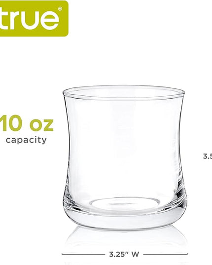 True Bourbon Glass, Whiskey Glasses, Clear Tumbler for Old Fashioned, Scotch, Vodka, Tequila, Brandy, Rum, Gin, Home Bar Glassware, 10 oz Set of 4
