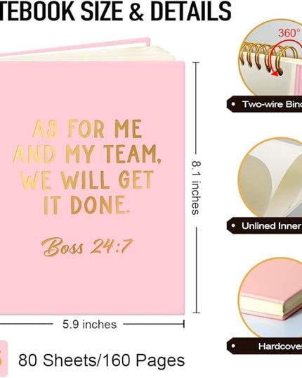 Msticey As For Me And My Team We Will Get It Done 160 Blank Pages Pink Gold Hardcover Spiral Notebook, Appreciation Gifts for Women Manager Supervisor Leader Coworker Colleague, Funny Boss Day Gifts