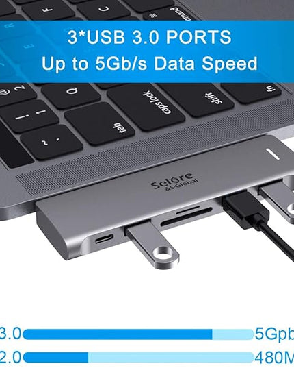 USB C Adapter for MacBook Pro/Air M1 M2 M3 2021 2020 2019 13" 15" 16", 6 in 1 USB-C Hub MacBook Pro Accessories with 3 USB 3.0 Ports,USB C to SD/TF Card Reader and 100W Thunderbolt 3 PD Port