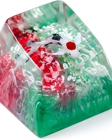 Kohaku Koi Fish Artisan Keycap Teal and Magenta Ocean Coral Reef R1 SA Profile Custom Keycaps 1U ESC Handmade Gaming Resin Key Cap Cherry MX Switch Compatible Mechanical Keyboard Koi Lover Gift