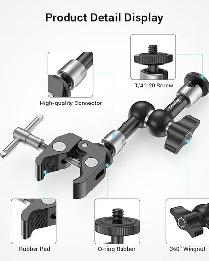 SMALLRIG Super Clamp w/ 1/4" and 3/8" Thread and 5.8 Inches Adjustable Friction Power Articulating Magic Arm with 1/4" Thread Screw for LCD Monitor/LED Lights - KBUM2730