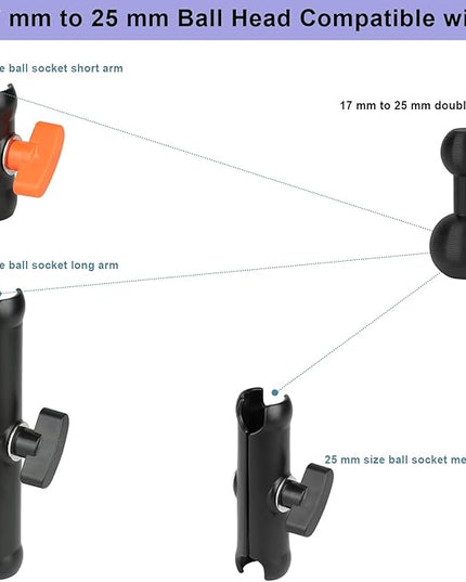 Tablet Holder with 3 Ball Adapters,Aluminum Alloy 17 mm to 17 mm/17 mm to 20 mm/17mm to 25 mm Ball Joints,Compatible with 17mm/20 mm/25 mm Size Ball Socket Mount (25 mm Compatible with RAM Mounts)