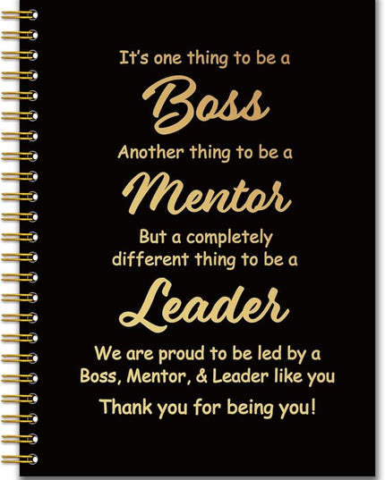 YAZMEEN Boss Black Gold Spiral Notebook（160 Pages） Thank You Blank Hardcover Notebook Journal Boss Appreciation Gift Retirement Farewell Gift Funny Birthday Gift for Boss Leader Mentor Manager Friend